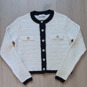 Mango Cream and Black Knit Cardigan Cropped